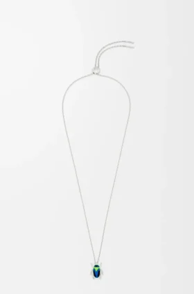 Collana Scarabeo in argento sterling, smalto e cristallo