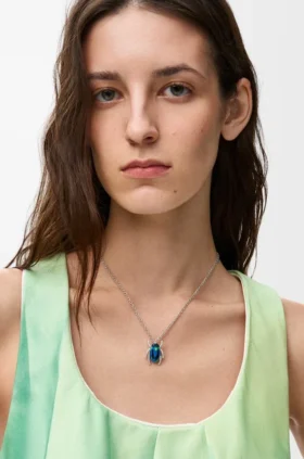 Collana Scarabeo in argento sterling, smalto e cristallo