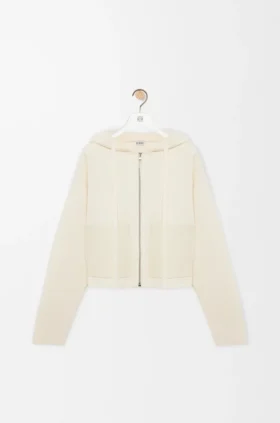 Felpa con cappuccio e zip in lana