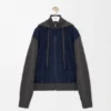 Felpa con cappuccio ibrida con zip in pelle di capra scamosciata e misto lana