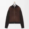 Felpa con cappuccio ibrida con zip in pelle di capra scamosciata e misto lana