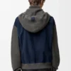 Felpa con cappuccio ibrida con zip in pelle di capra scamosciata e misto lana