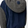 Felpa con cappuccio ibrida con zip in pelle di capra scamosciata e misto lana