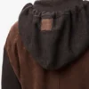 Felpa con cappuccio ibrida con zip in pelle di capra scamosciata e misto lana