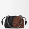 Flamenco Purse media con perline a forma di leone in tela con perline e pelle di vitello