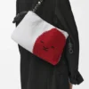 Flamenco Purse media con perline a forma di leone in tela con perline e pelle di vitello