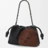 Flamenco Purse media con perline a forma di leone in tela con perline e pelle di vitello
