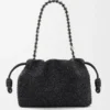 Flamenco Purse media con perline a forma di leone in tela con perline e pelle di vitello