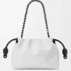 Flamenco Purse media con perline a forma di leone in tela con perline e pelle di vitello