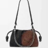 Flamenco Purse media con perline a forma di leone in tela con perline e pelle di vitello