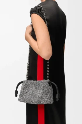 Flamenco Purse Mini in perline e pelle di agnello nappa
