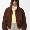 Giacca bomber in pelle di capra scamosciata