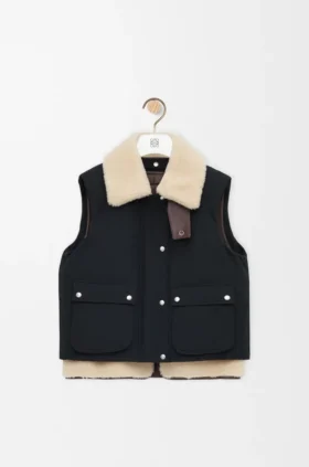 Gilet imbottito in misto shearling e cotone