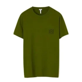 Loewe Anagram Classic da uomo in cotone ricamato, giacca a maniche corte con collo rotondo, verde H6109230Cr-4160