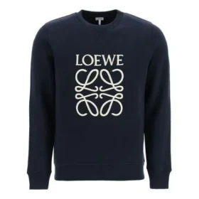 Loewe da uomo, maglietta sportiva classica in cotone con colletto rotondo e ricamo “Anagram” in blu navy H526Y24J02-5110