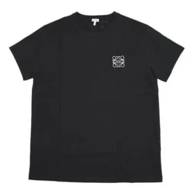 Maglietta da uomo Loewe Anagram Classic in cotone ricamato, girocollo e maniche corte, nera H6109230Cr-1100