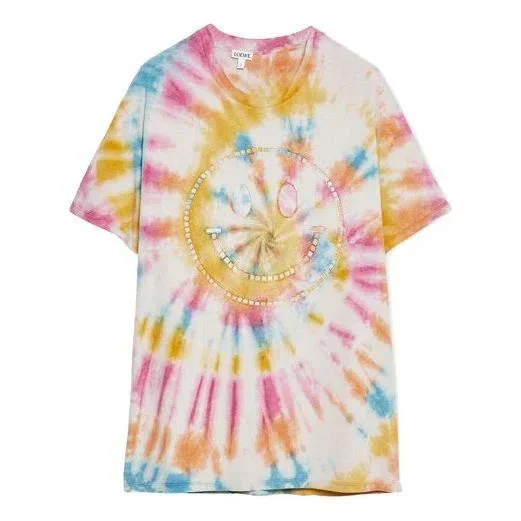Maglietta unisex a maniche corte con stampa “faccia sorridente” in stile tie-dye multicolore H616341X79-9990