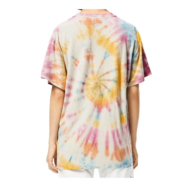 Maglietta unisex a maniche corte con stampa “faccia sorridente” in stile tie-dye multicolore H616341X79-9990
