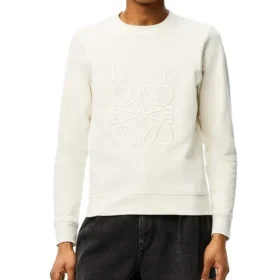Maglione da uomo in cotone con logo Loewe Anagram ricamato, bianco crema H526341Xa1-2370
