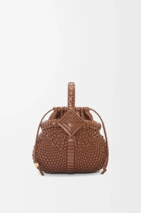 Mini borsa a cesto rotonda “Diamond” in pelle di vitello