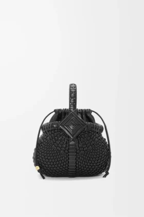 Mini borsa a cesto rotonda “Diamond” in pelle di vitello
