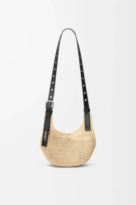 Mini borsa Hobo Punch Hole in rafia e pelle di vitello