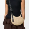 Mini borsa Hobo Punch Hole in rafia e pelle di vitello