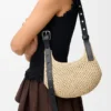 Mini borsa Hobo Punch Hole in rafia e pelle di vitello