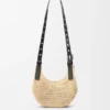 Mini borsa Hobo Punch Hole in rafia e pelle di vitello