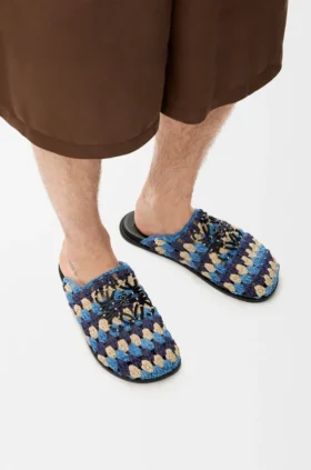 Mule Flex in rafia e pelle di vitello