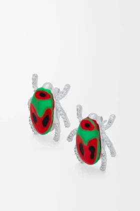 Orecchini Scarabeo in argento sterling, smalto e cristallo