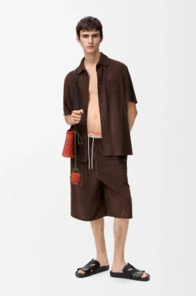 Pantaloncini con coulisse in pelle di capra scamosciata