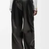 Pantaloni con cintura in pelle di agnello nappa
