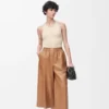 Pantaloni cropped in pelle di agnello nappa