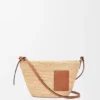 Pochette con spacco in rafia e pelle di vitello