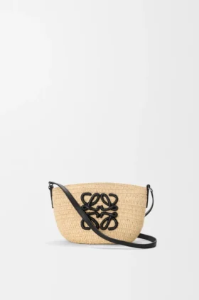 Pochette Eclipse in rafia e pelle di vitello
