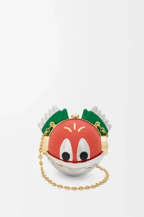 Pochette “Gatto cavaliere” in metallo e pelle di agnello nappa