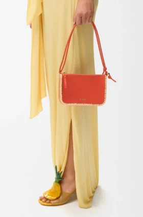 Pochette Rio in pelle di vitello classica e rafia
