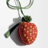 Portamonete a forma di fragola in rafia e pelle di vitello classica