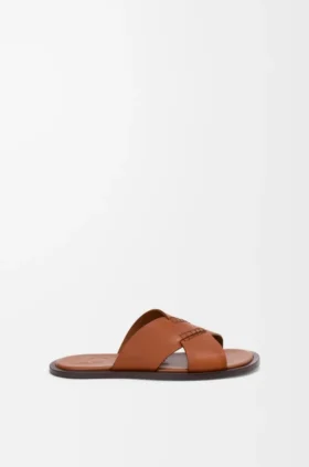 Sandalo Flex con intreccio in pelle di vitello conciata al vegetale