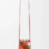 Tascellino a coulisse Strawberry in pelle di vitello classica e rafia