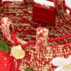Tascellino a coulisse Strawberry in pelle di vitello classica e rafia