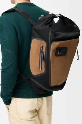 Zaino Flex con chiusura roll-top in tela e pelle scamosciata